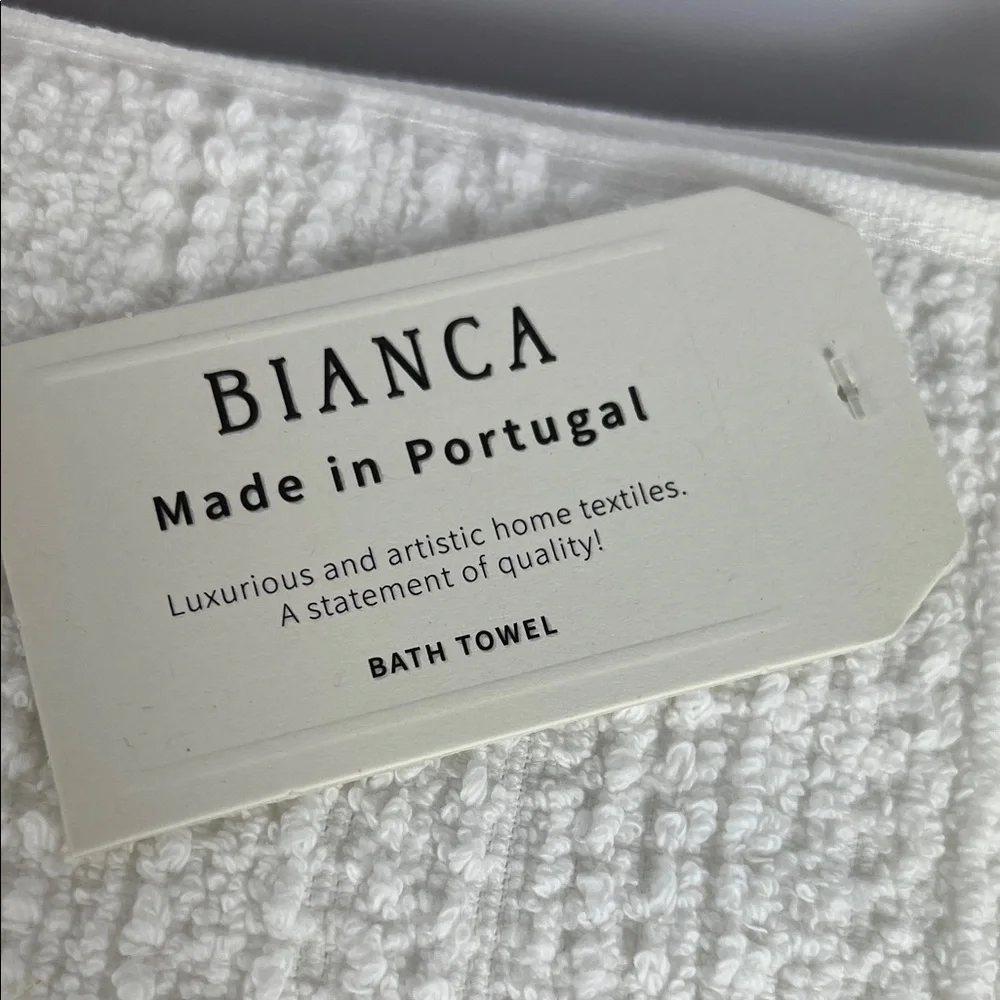 Bianca Bath Towels Luxurious White with Fringe Textured Portugal Set of 2 NEW